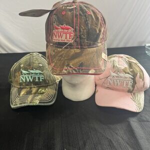 NWTF Realtree Camo Hats Lot of 3 Pink Green Brown Embroidered Adjustable Caps